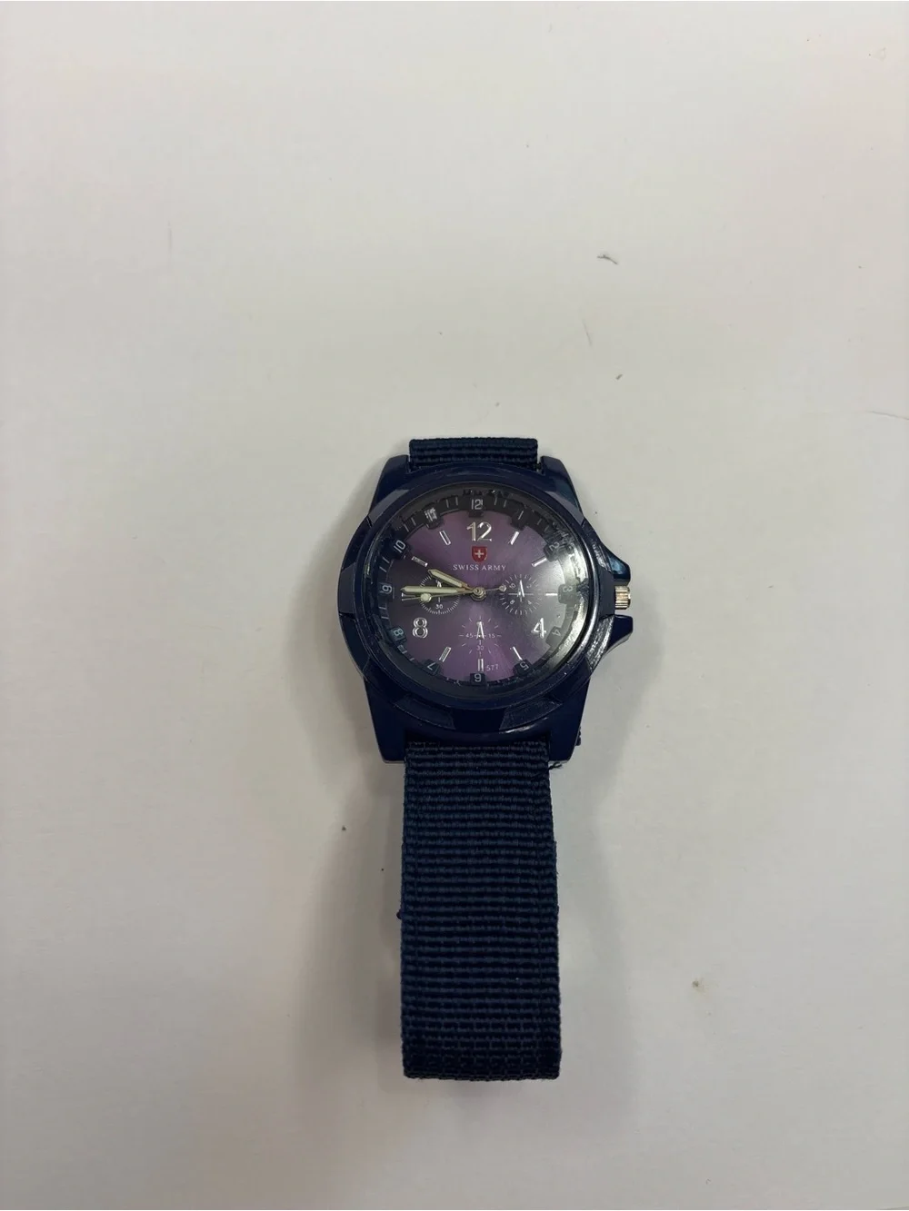Swiss Army Navy Chronograph Watch Purple Dial Sport Military NATO Strap Quartz